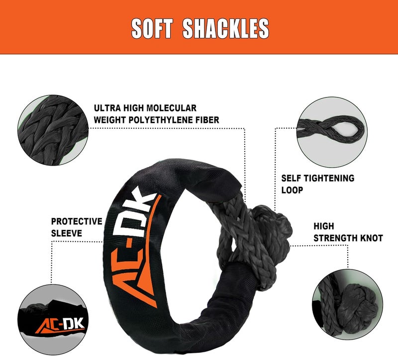 AC-DK Kinetic Recovery Rope (1in x 30ft ‎Black) 48000lbs Snatch Strap,Heavy Duty Stretch Nylon Towing Ropes with 2pcs Soft Shackles for Offroad Vehicle,Jeep,SUV,ATV,UTV,Tractor Elastic Ropes Kit - Image 4
